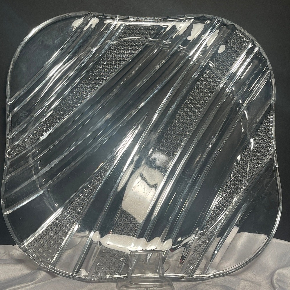 Vintage Fidenza Italy Cut Crystal Glass Plate 12x12 Square Rounded Edge Clear